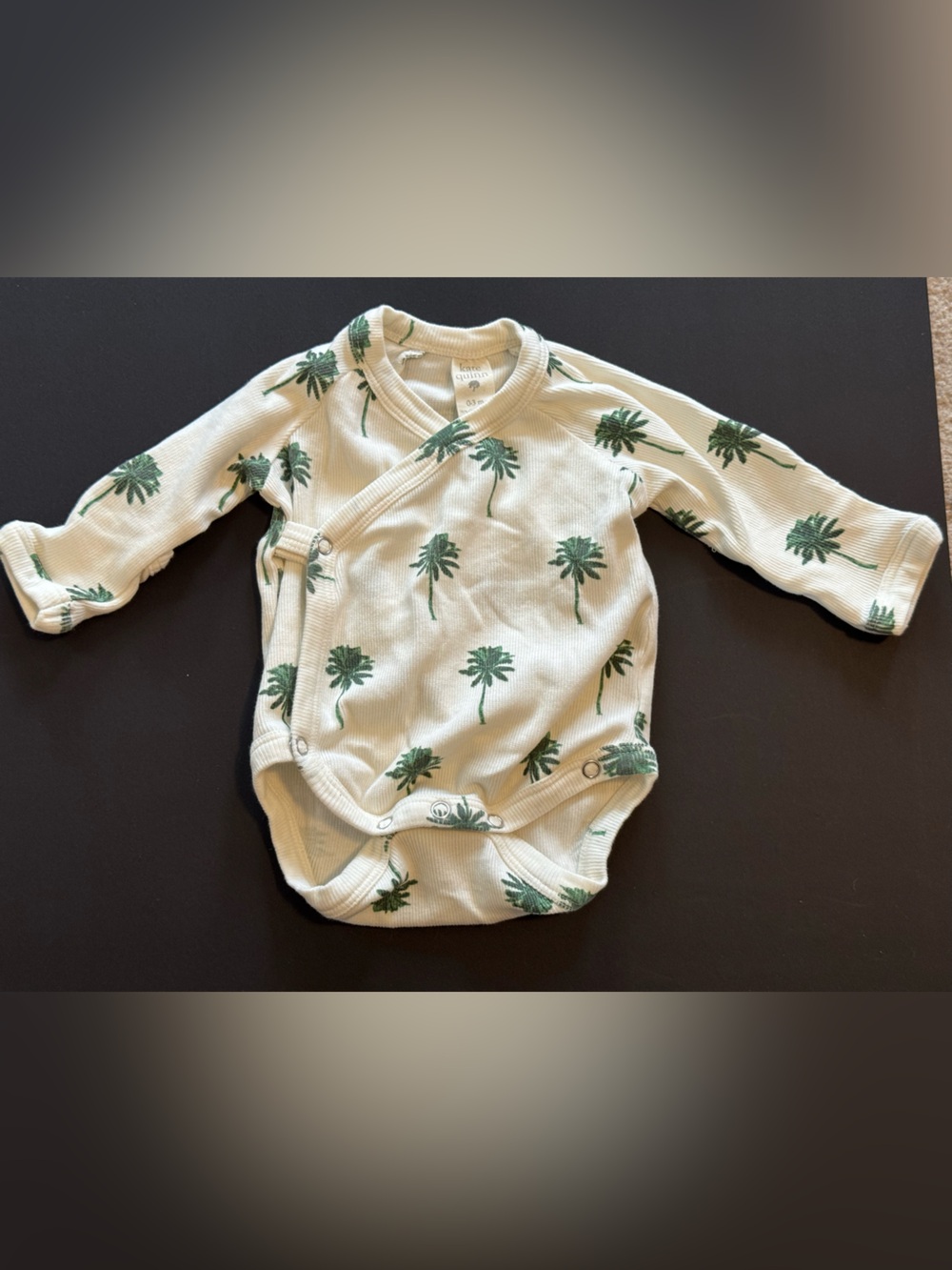 kate quinn Cream Long-Sleeve Wrap Bodysuit with Green Palm Print